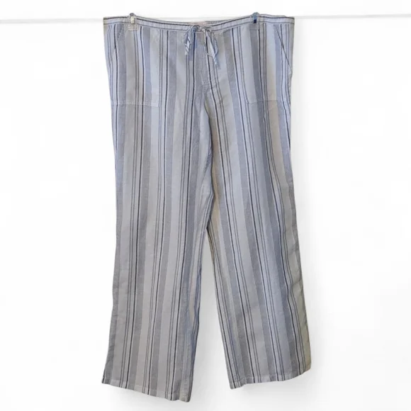 Victoria Secret Iconic Striped Lounge Pants Gray White Wide Leg Drawstring Sz14 - Picture 2 of 13